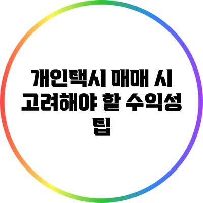 개인택시 매매 시 고려해야 할 수익성 팁