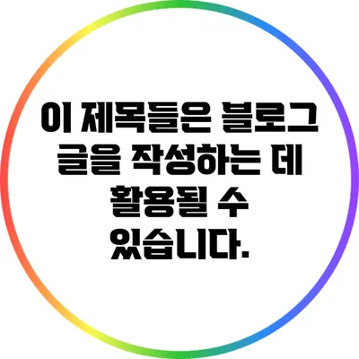 이 제목들은 블로그 글을 작성하는 데 활용될 수 있습니다.