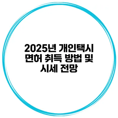 2025년 개인택시 면허 취득 방법 및 시세 전망