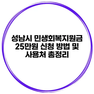 성남시 민생회복지원금 25만원 신청 방법 및 사용처 총정리